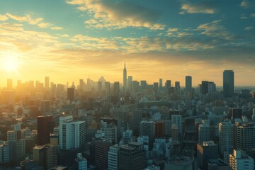 Golden Sunrise Over Urban Skyline - City Morning Glow