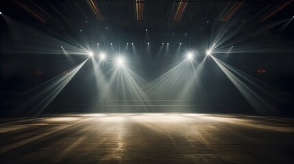 Spotlights Illuminating an Empty Stage for a Bright Show Scene in a Studio Entertainment - obrazy, fototapety, plakaty