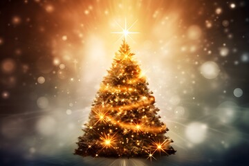 Decorated Christmas tree on blurred sparkling and fairy background
