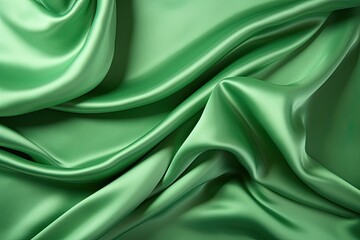 Fototapeta premium Green Cloth Background Texture with Abstract Satin Fabric Creased Design for Clothing or Textile