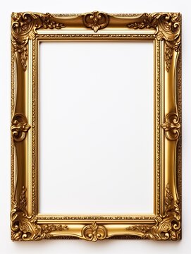 Gold Picture Frame: Antique Wooden Border for Empty Photo Decoration and Art Display