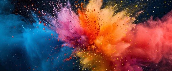 Explosion of Vibrant Colors: A Magnificent Display of Dust Particles and Colorful Powder Clouds in a Dynamic Abstract Artistic Background