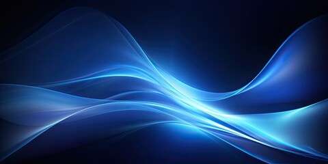 Blue Beam. Dark Blue Wavy Abstract Background with Glowing Blue Rays of Light and Waves