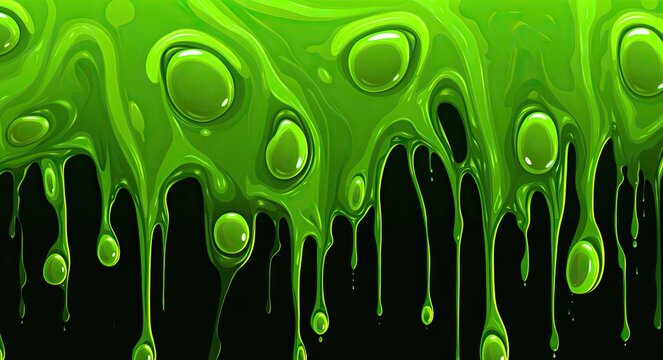Green Ooze. Seamless Border of Dripping Slime with Bubbles for Halloween Backgrounds
