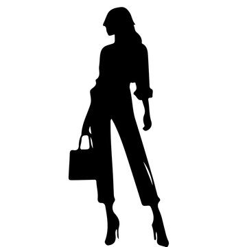 recommend clip art: silhouette of a women with a bag  l posing l model l fashion