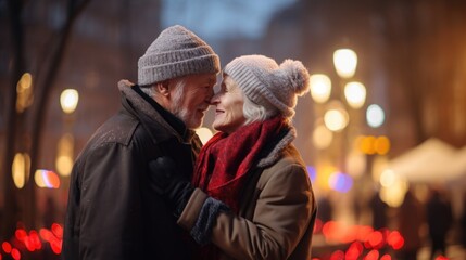 Obraz premium An elderly couple sharing a light-hearted moment in a public space