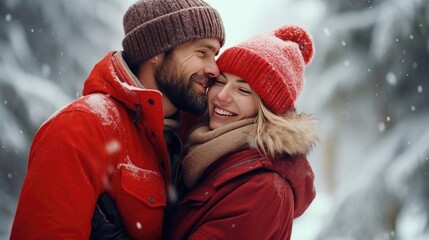 Obraz premium A Couple Embracing in the Snow - Winter Romance