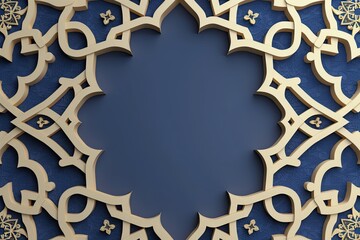 navy blue and beige islamic octagonal ornament with curved pattern on celery background