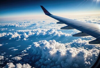 Aerial viewpoint from the airplane's wing windows, soaring above the clouds in the sky by ai generated