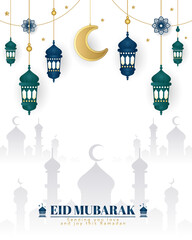 Obraz premium Elegant Eid Mubarak Background, for poster, frame concept, flyer, sales, cover. vector illustration