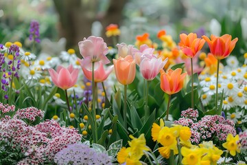 Lush Spring Garden: Thriving Easter Blossoms Amidst Springtime Bloom
