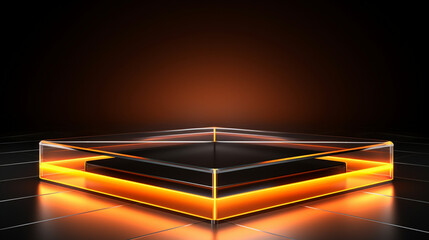podium stage product presentation neon yellow orange light advertising ai visual background