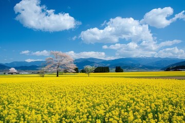 菜の花が咲く日本の風景（春・春の風景・日本の風景）