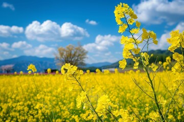 菜の花が咲く日本の風景（春・春の風景・日本の風景） - obrazy, fototapety, plakaty