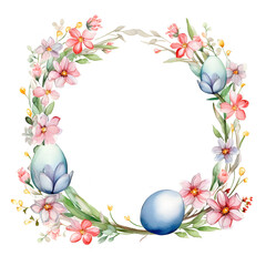 Naklejka na ściany i meble Watercolor cute Easter flower circle frame isolated on white background with empty space for banner print template design