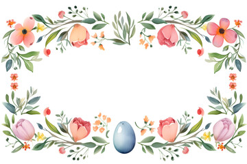 Watercolor ornamental Easter border background with spring flowers and eggs painting for wallpaper banner print - obrazy, fototapety, plakaty