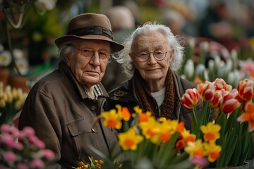 portrait photo of an elderly happy couple celebrating Easter generated by AI