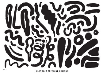 Abstract freehand drawing, Cute doodle Black dry brushstrokes hand drawn vector set ,Curved and zig zag black paint brushstrokes