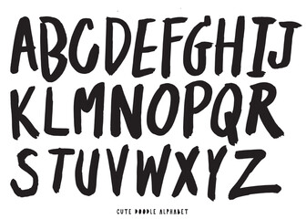 Cute doodle Vector background with black and white letters,Cute doodle Alphabet,alphabet pattern