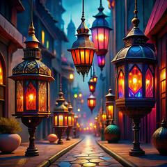 Colorful Lanterns Street Background