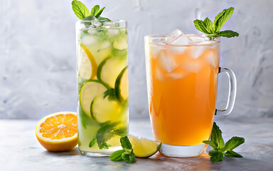 Fototapeta premium Lemonade mojito and orange lemonade