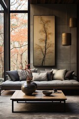 Inviting Japanese-style living room grey sofa