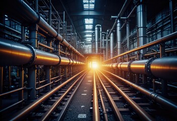 The chemical plant is equipped with metal pipelines and specialized machinery to facilitate production processes by ai generated - obrazy, fototapety, plakaty