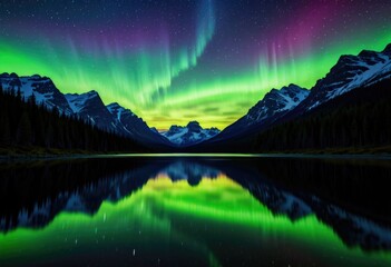 Fototapeta na wymiar The ethereal beauty of the aurora borealis mirrored in tranquil waters by ai generated