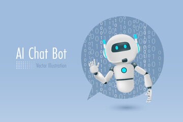 AI chat robot communicate and answer smart solution to user in speech bubble. Artificial Intelligence bot innovation technology. 3D vector 