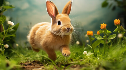 Fototapeta na wymiar white rabbit on grass