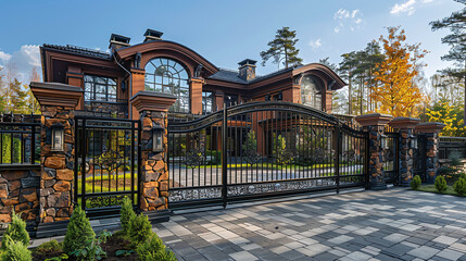 Wrought iron gates in the private sector - obrazy, fototapety, plakaty