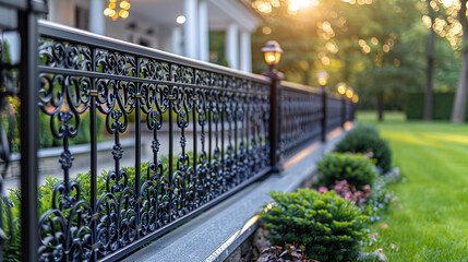 Wrought iron fence in the private sector - obrazy, fototapety, plakaty