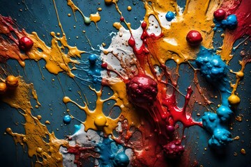 Wet colorful paint splashes as an abstract background