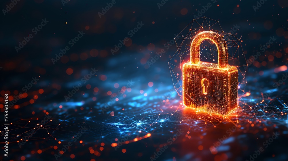 Poster cyber security padlock symbolizes the protection and safeguarding of digital assets and information 