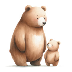 Papa bear and baby bear illustrations. watercolor illustration, Cute Father Bear With Kid. Parenting cartoon, bear parent and kid. cute father's day.