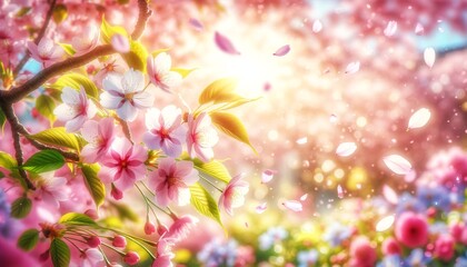 Fototapeta premium 満開の桜とキラキラした神秘的な光の輝き
