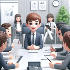 3d Businessman smiling during a meeting, 3d vector illustration