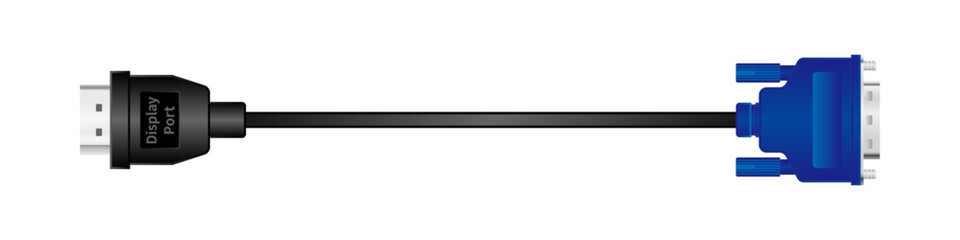 横向きの変換ケーブル_DisplayPort_オス_Analog RGB(VGA)/Mini D-sub15ピン_オス - obrazy, fototapety, plakaty