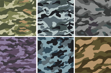 Set Pattern Contemporary Urban Camouflage Vector Military Textile Print, Abstract Army Style Modern Fabric Template seamless pattern	