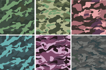 Set Pattern Contemporary Urban Camouflage Vector Military Textile Print, Abstract Army Style Modern Fabric Template seamless pattern	