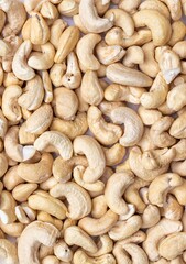 Top View of Cashew Nut Background in Vertical Orientation with Copy Space