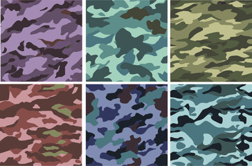 Set Pattern Contemporary Urban Camouflage Vector Military Textile Print, Abstract Army Style Modern Fabric Template seamless pattern	