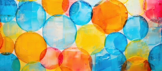 Acrylic background images with vibrant blue yellow and red hues Acrylic glass pattern design featuring circles and squares