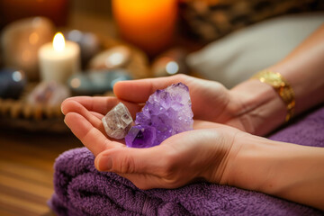 Obraz na płótnie Canvas A therapeutic reiki session with crystals, portraying a sense of spiritual healing and balance.