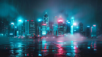 A captivating cyberpunk cityscape skyline at dusk