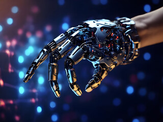 machine learning robot hand gloves - obrazy, fototapety, plakaty