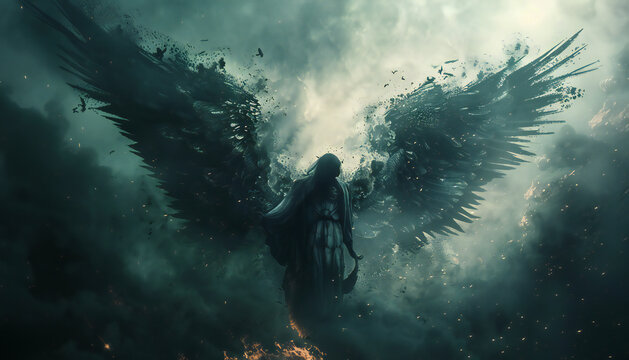 Tenebrist recreation of black fallen angel called Lucifer