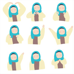 set of a girl wearing hijab isolated on white background