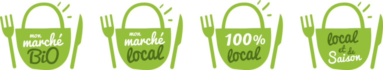 Logo consommer local et de saison, marché bio, marché local