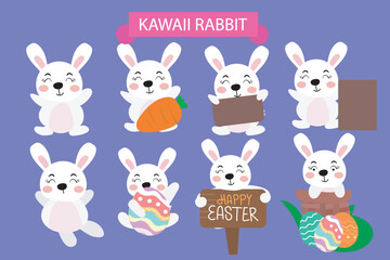 cartoon little rabbit on the easter celebration. Collection of Easter bunny and egg. easter egg, bunny character, banner templates